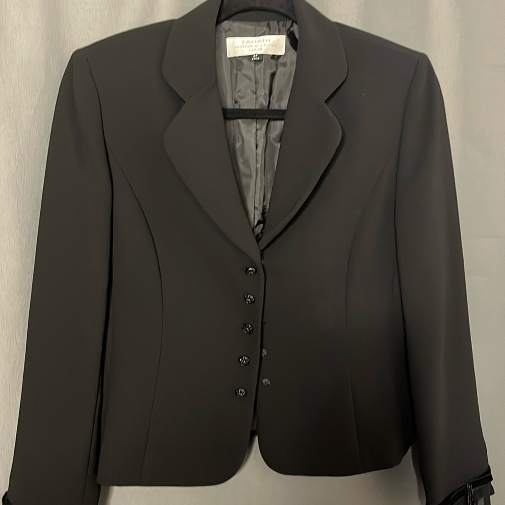 Petite black Tahari jacket with ruffle sleeves